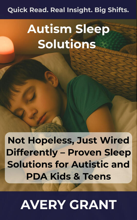 Book cover for “Autism Sleep Solutions: Proven Sleep Strategies for Autistic and PDA Kids,” covering routines, sensory supports, melatonin, and night waking guidance.